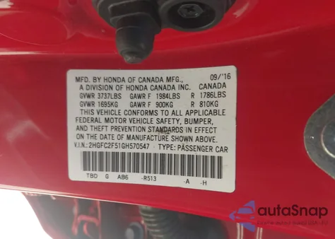 2016 Honda Civic Lx z USA, uszkodzony, nr VIN 2HGFC2F51GH570547